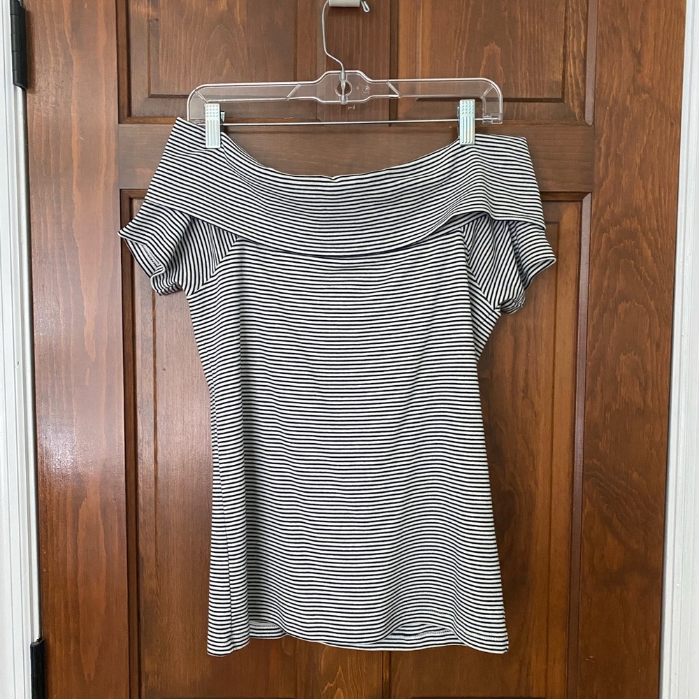 J Crew med white & black off the shoulder top